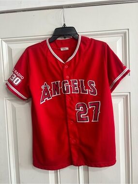 Los Angeles Angels #27 Red Mike Trout Kids Baseball Jersey